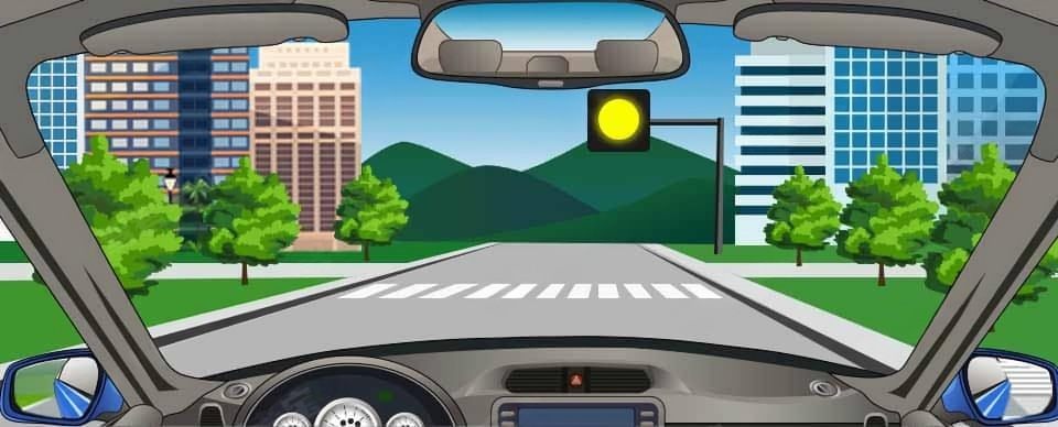 图中信号灯持续闪烁表示前方路口或道路是危险路段。配图