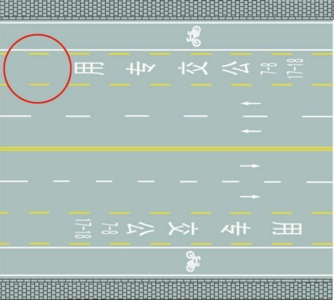 如图所示，以下哪类车辆可以在黄色虚线标记的车道中行驶？配图